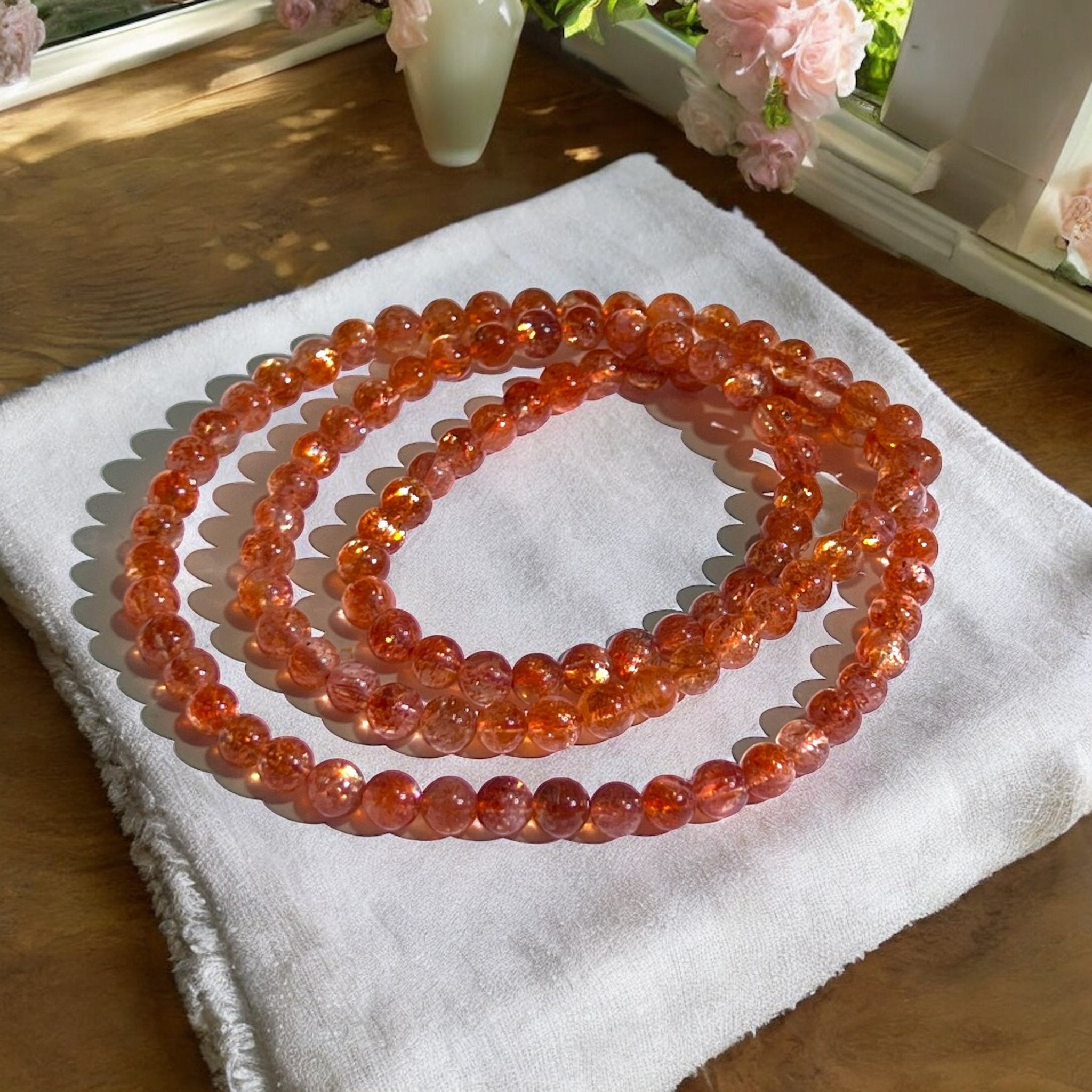 3 - turn Gold Sunstone Bead Bracelet/Necklace - Tranquilite