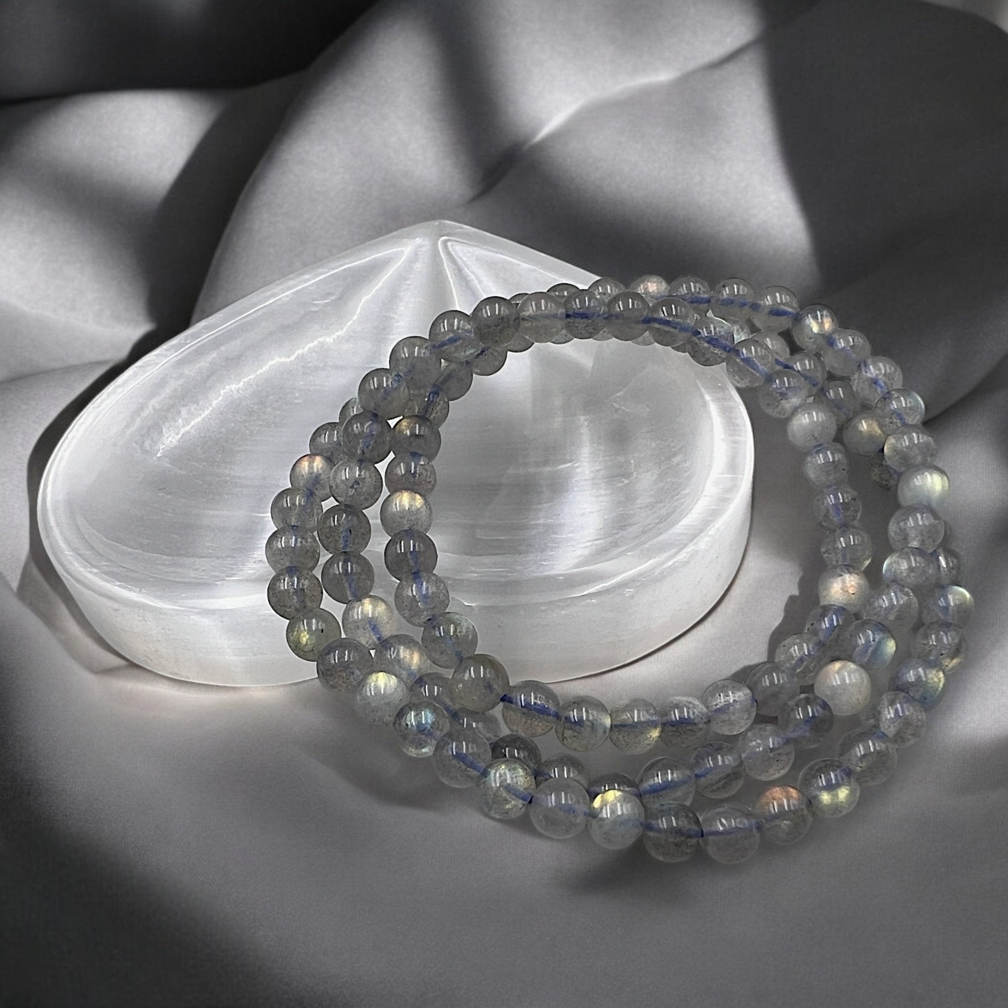 3 - turn Gray Moonstone Bead Bracelet/Necklace - Tranquilite