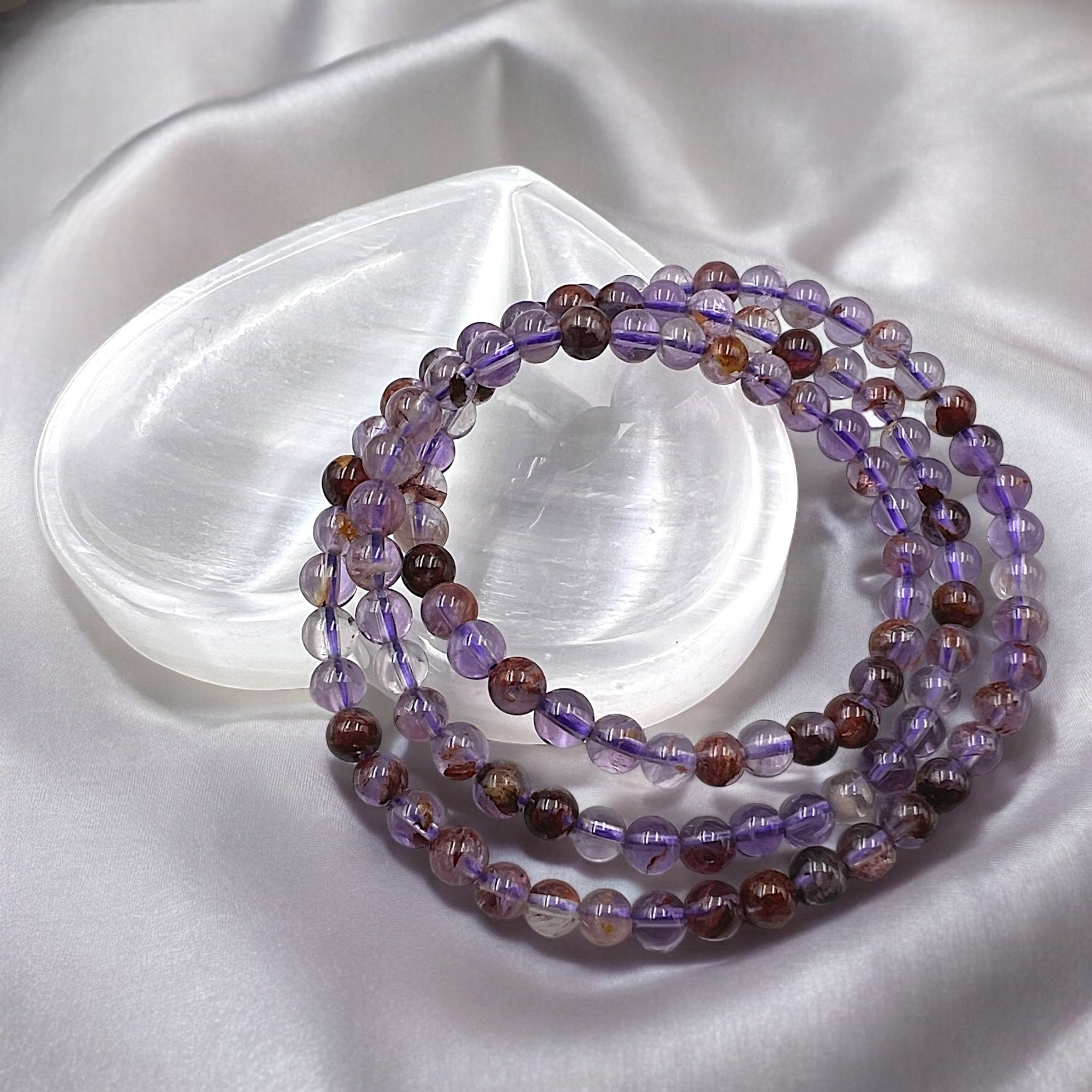 3 - turn Purple Phantom Quartz Bead Bracelet/Necklace - Tranquilite