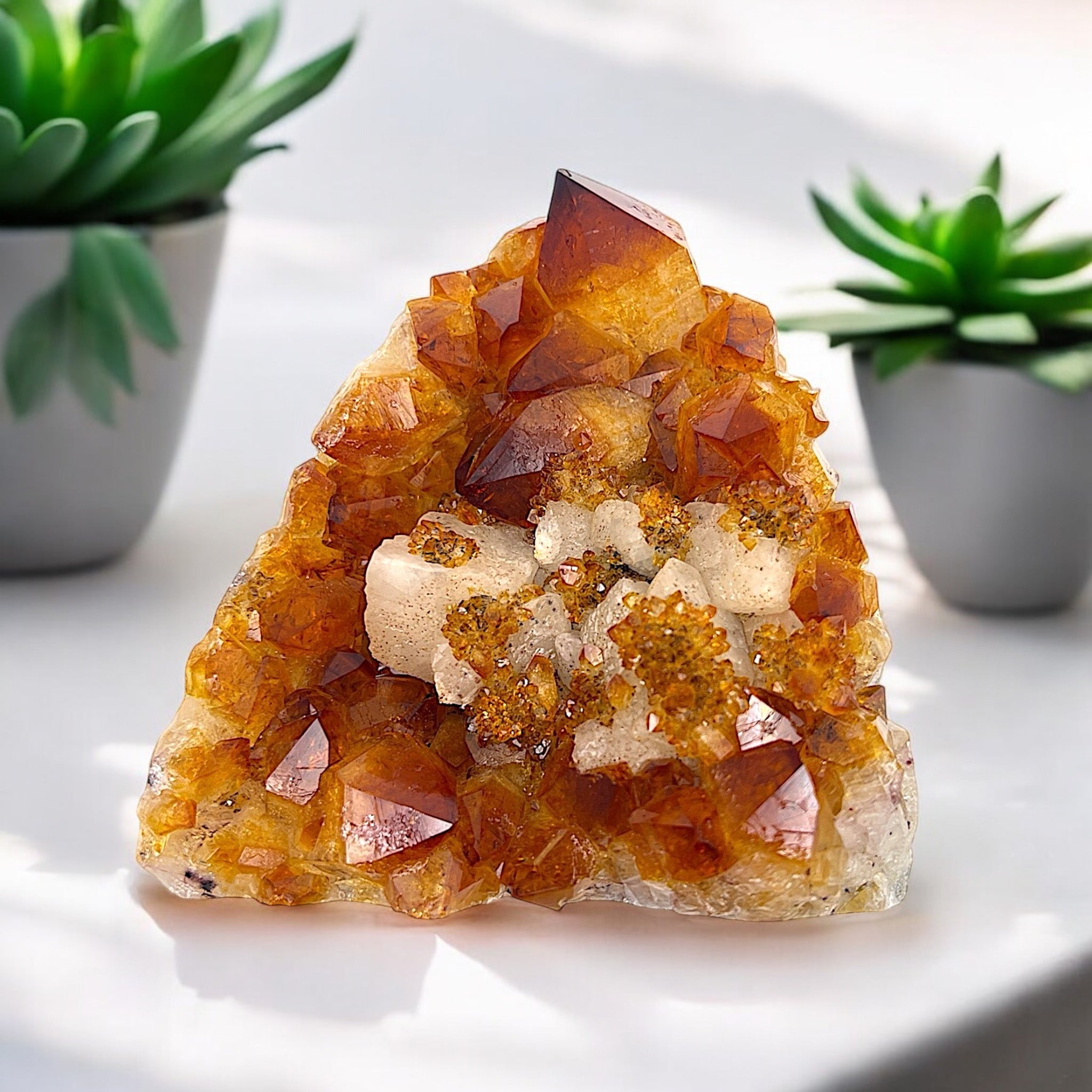 Golden Citrine Geode with Calcite