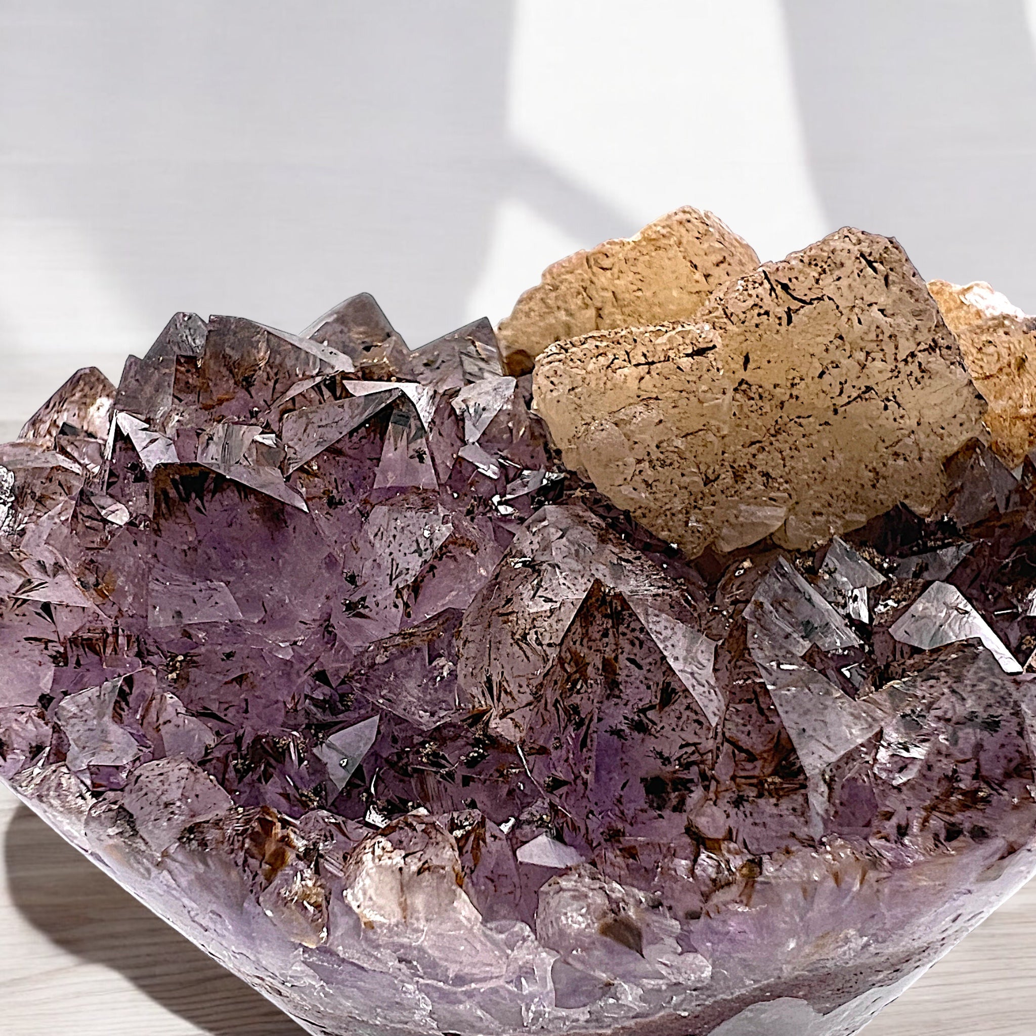 Amethyst Agate Flower with Gold Rutilated Quartz & Calcite - Tranquilite