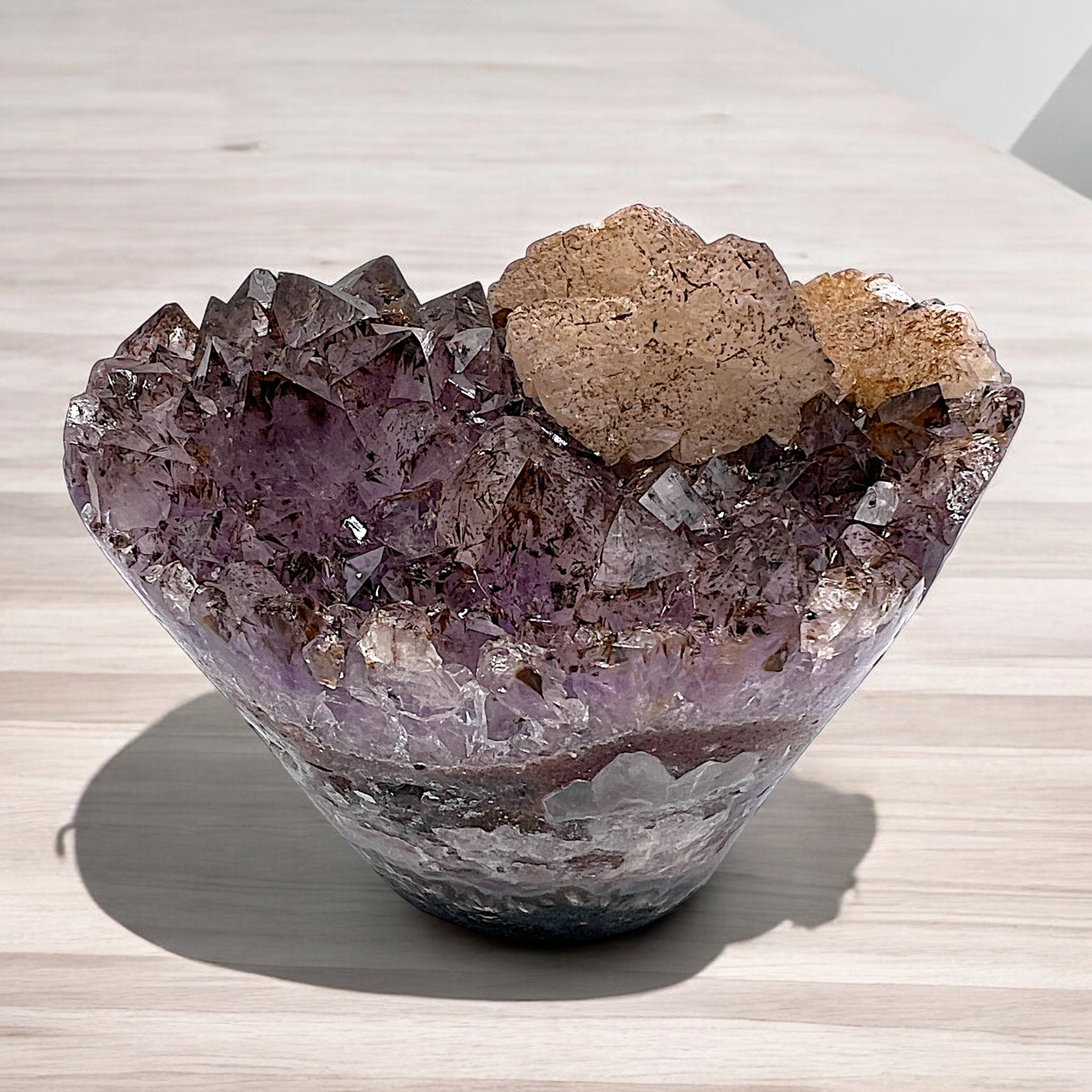 Amethyst Agate Flower with Gold Rutilated Quartz & Calcite - Tranquilite