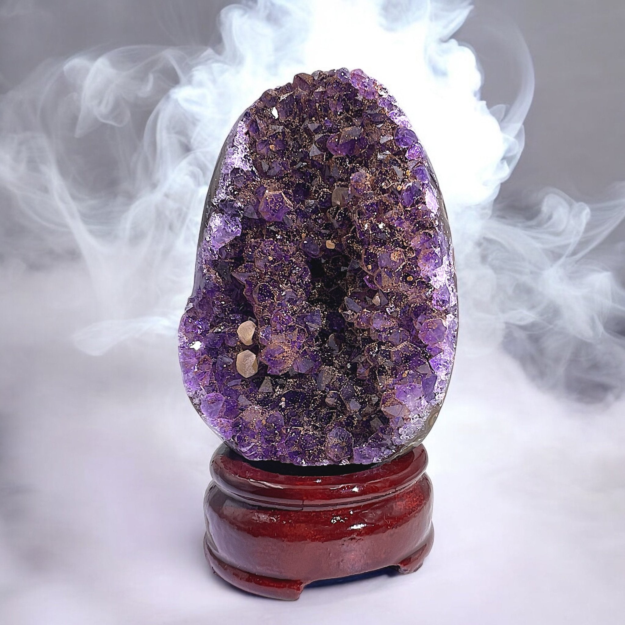 Amethyst Geode with Gold Inclusions and Calcite - Tranquilite