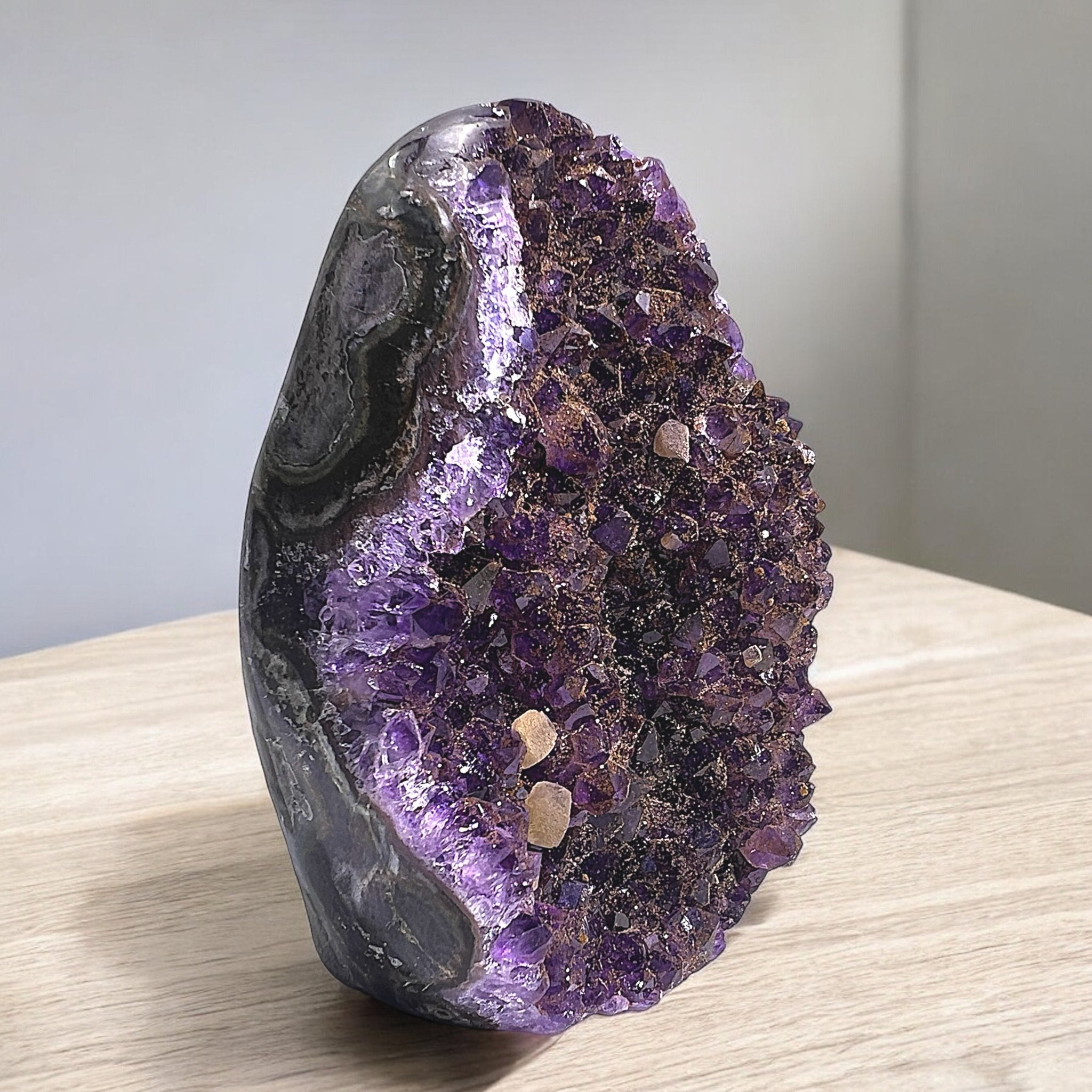 Amethyst Geode with Gold Inclusions and Calcite - Tranquilite