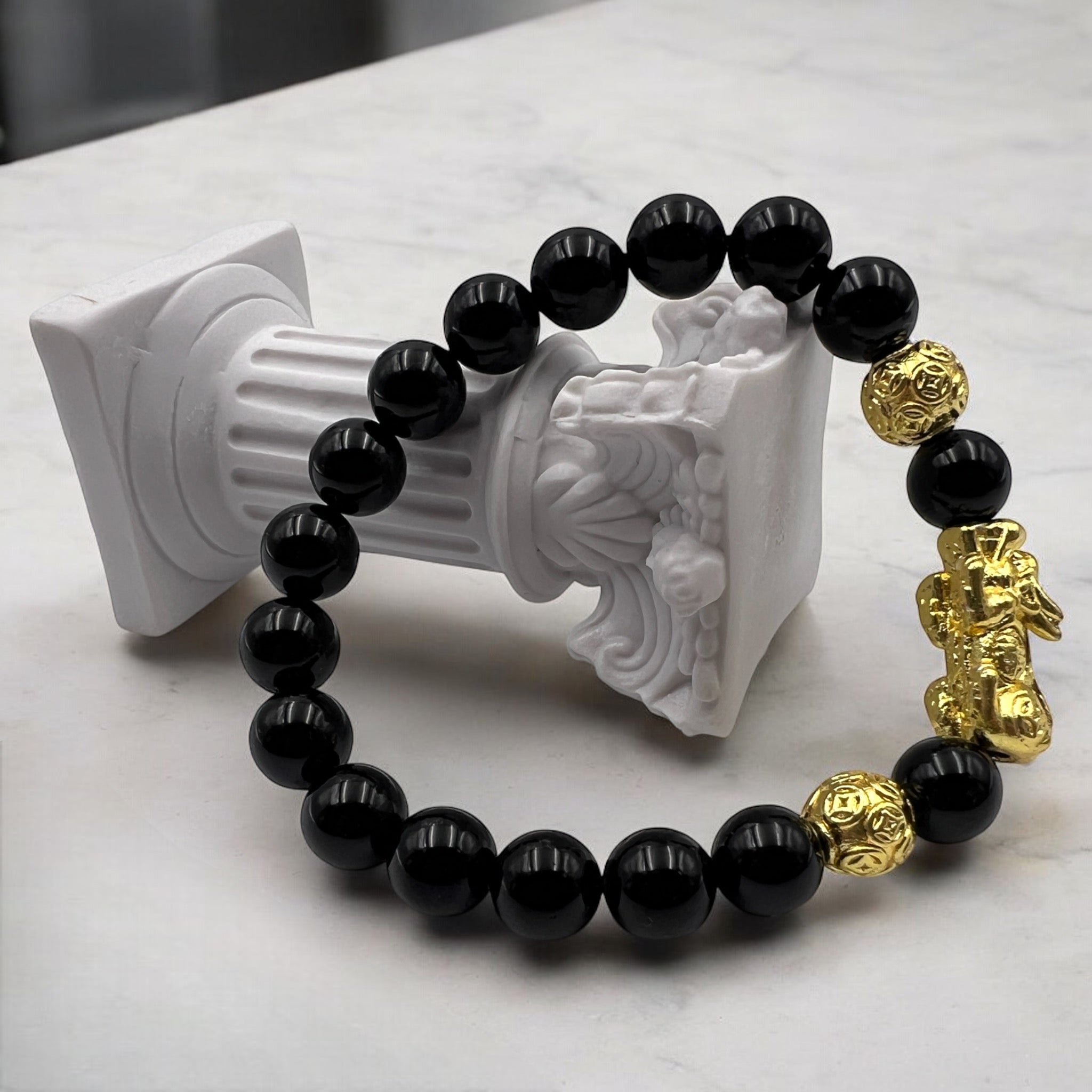 Black Tourmaline Design Bead Bracelet - Tranquilite