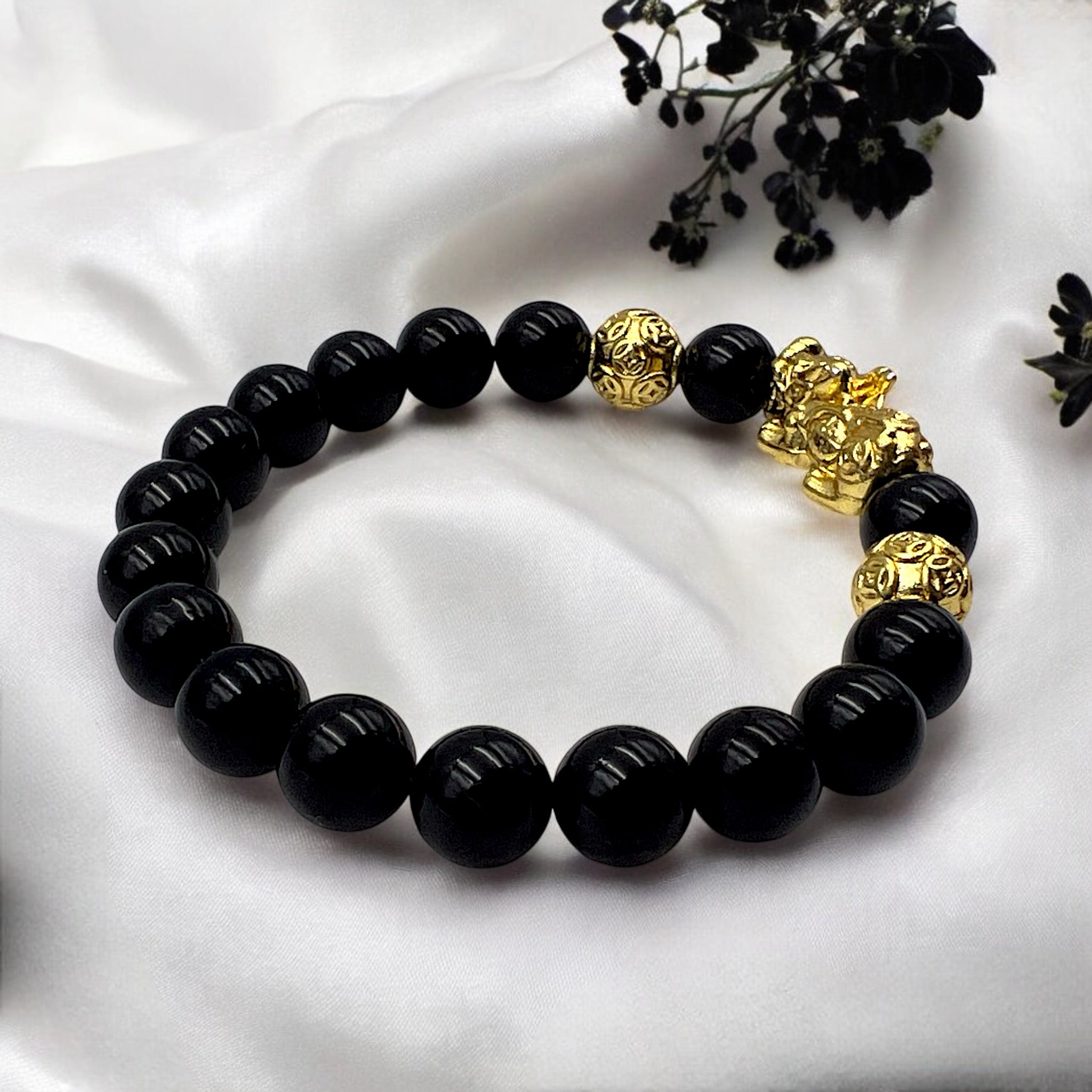 Black Tourmaline Design Bead Bracelet - Tranquilite