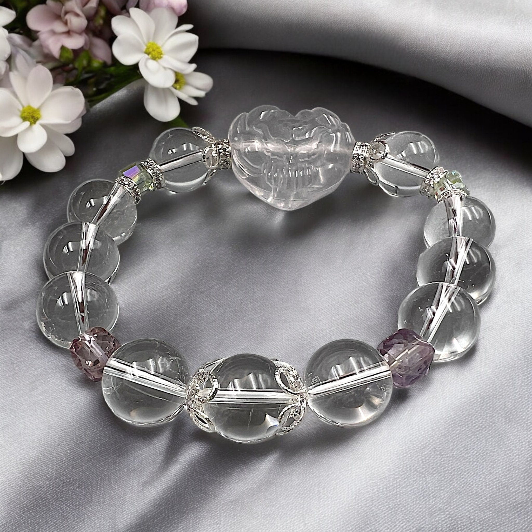 Clear Quartz Designer Bead Bracelet - Tranquilite