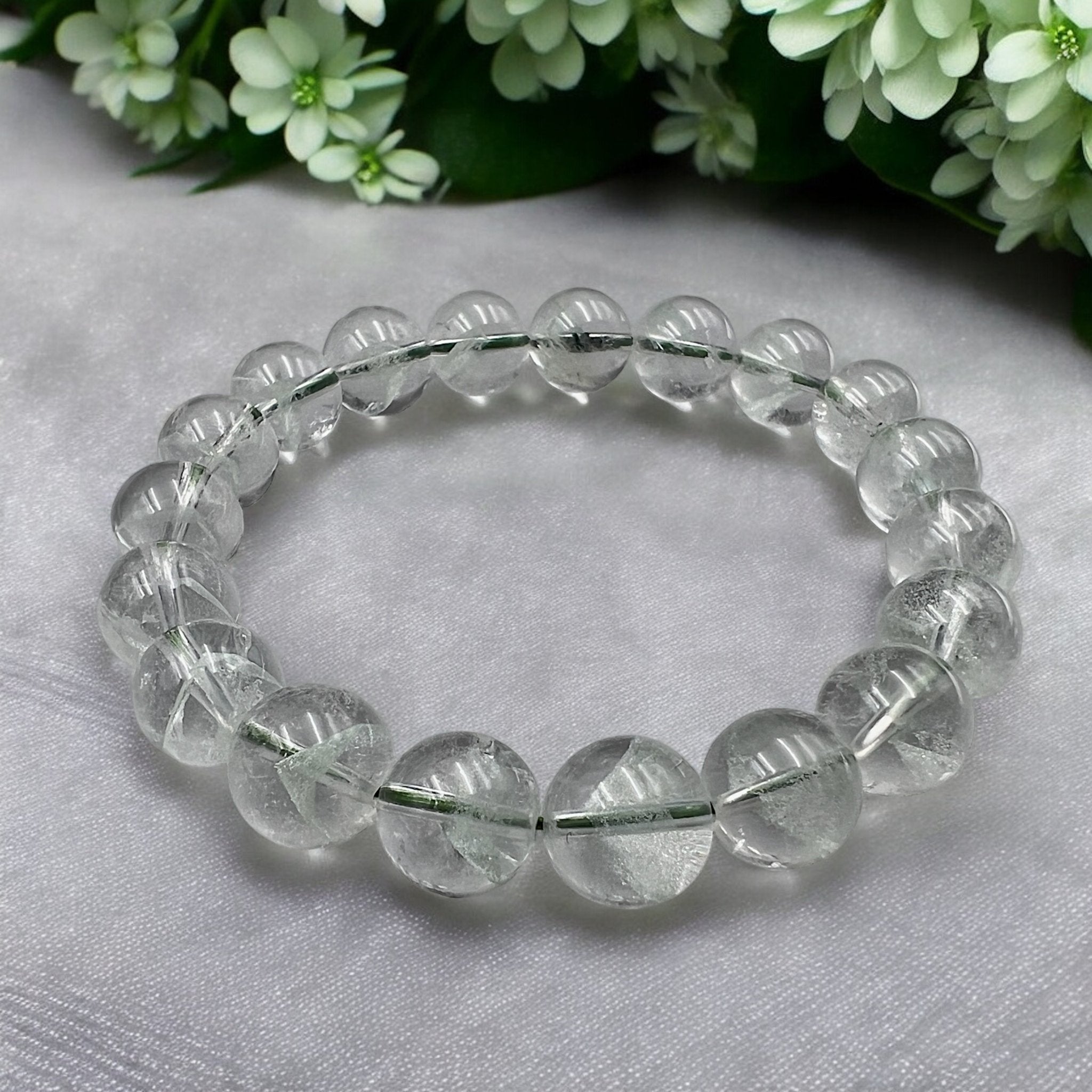 Emerald Phantom Quartz Bead Bracelet - Tranquilite