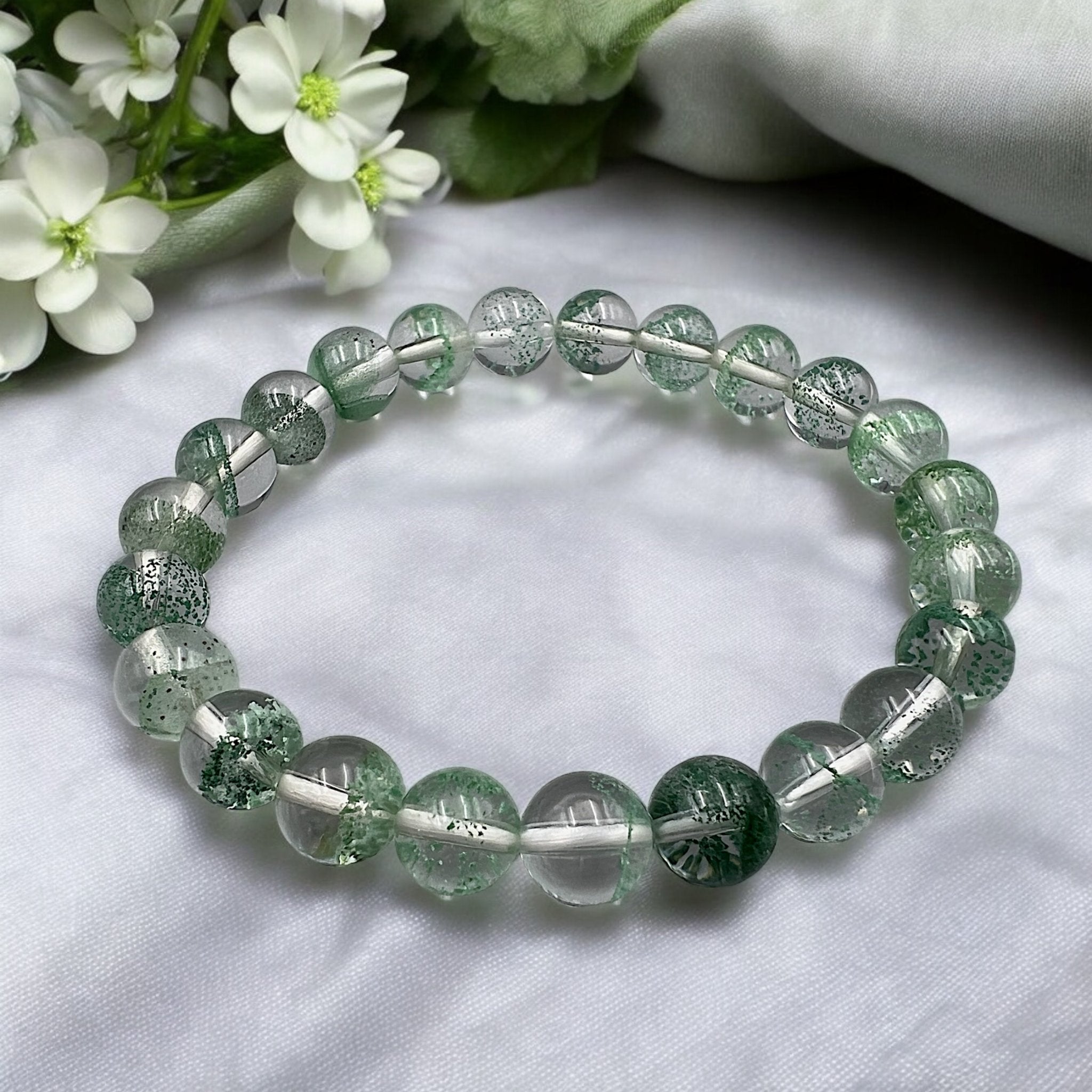 Emerald Phantom Quartz Bead Bracelet - Tranquilite