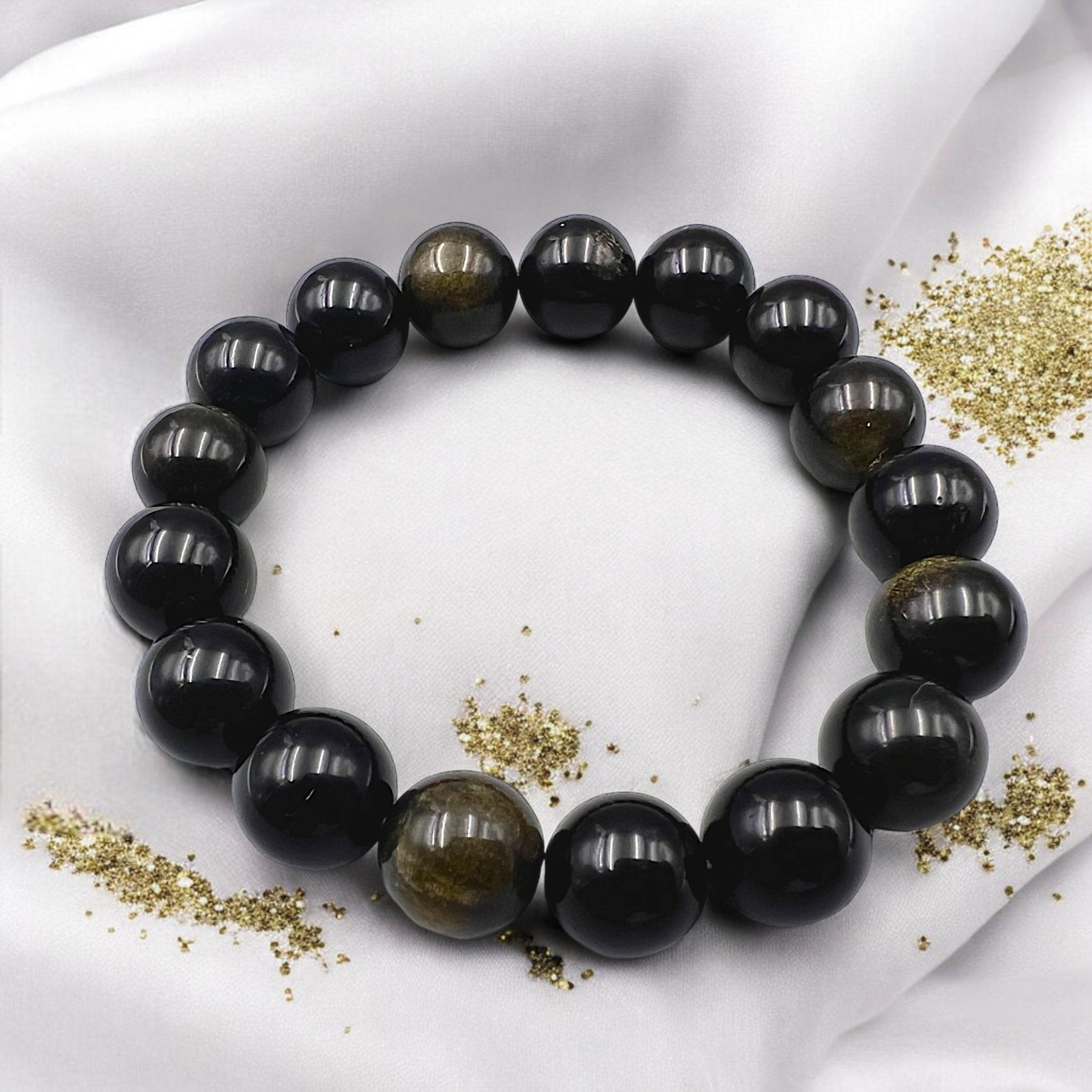 Gold Obsidian Bead Bracelet - Tranquilite