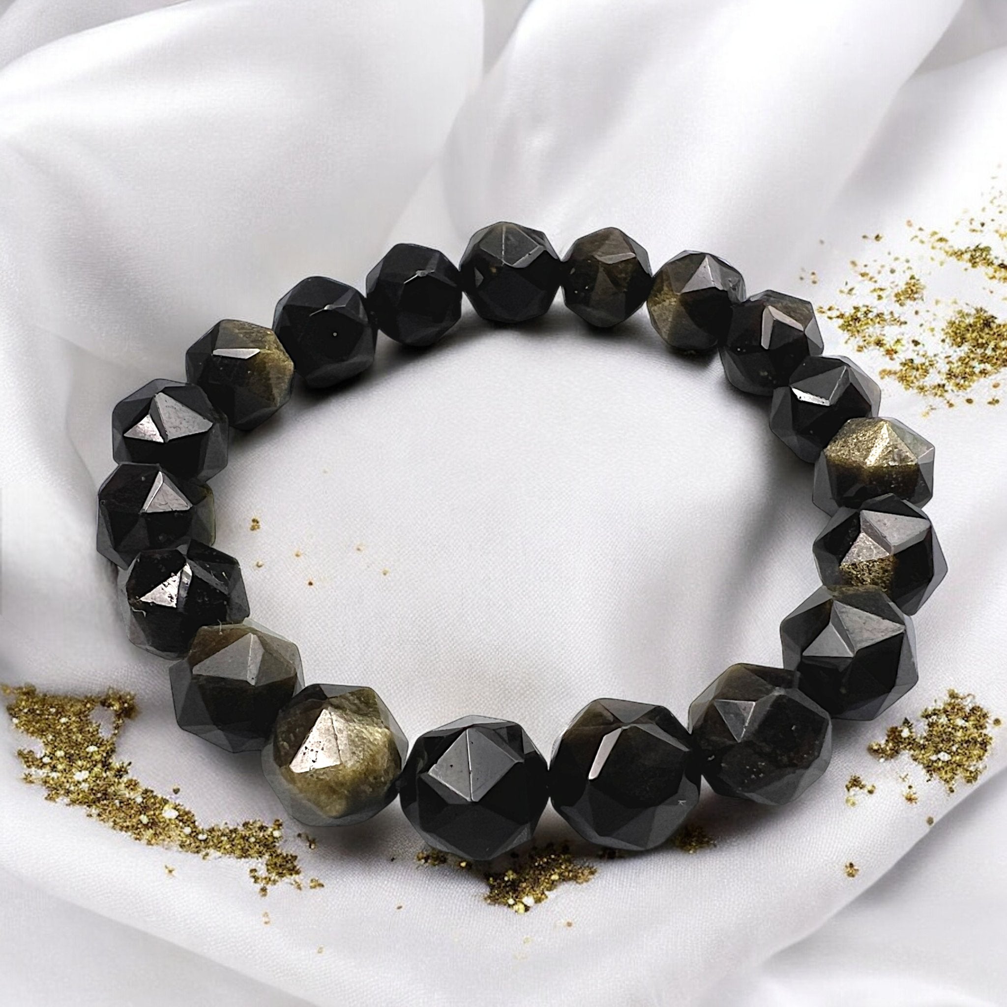 Gold Obsidian Diamond Cut Design Bracelet - Tranquilite