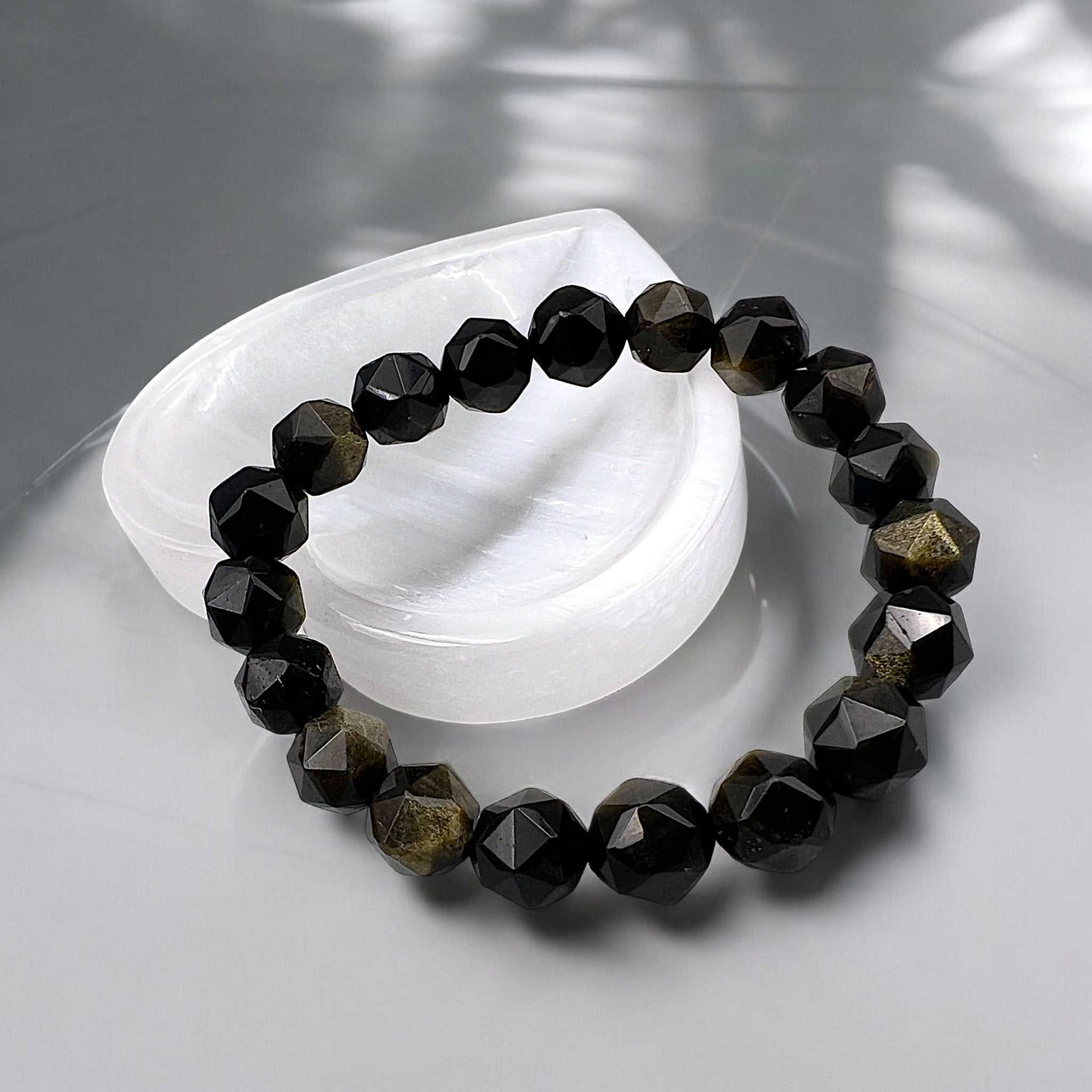 Gold Obsidian Diamond Cut Design Bracelet - Tranquilite