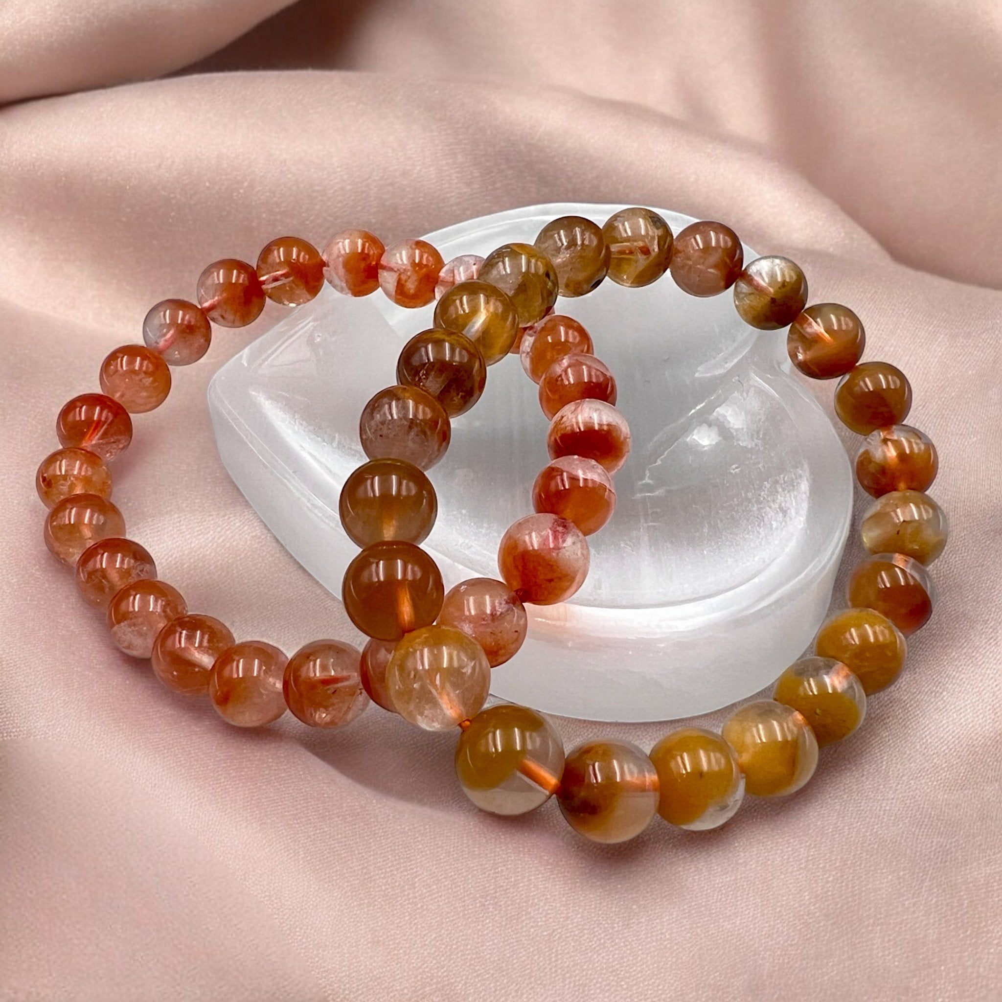 Half Filled Rabbit Hair Quartz Bead Bracelet - Tranquilite