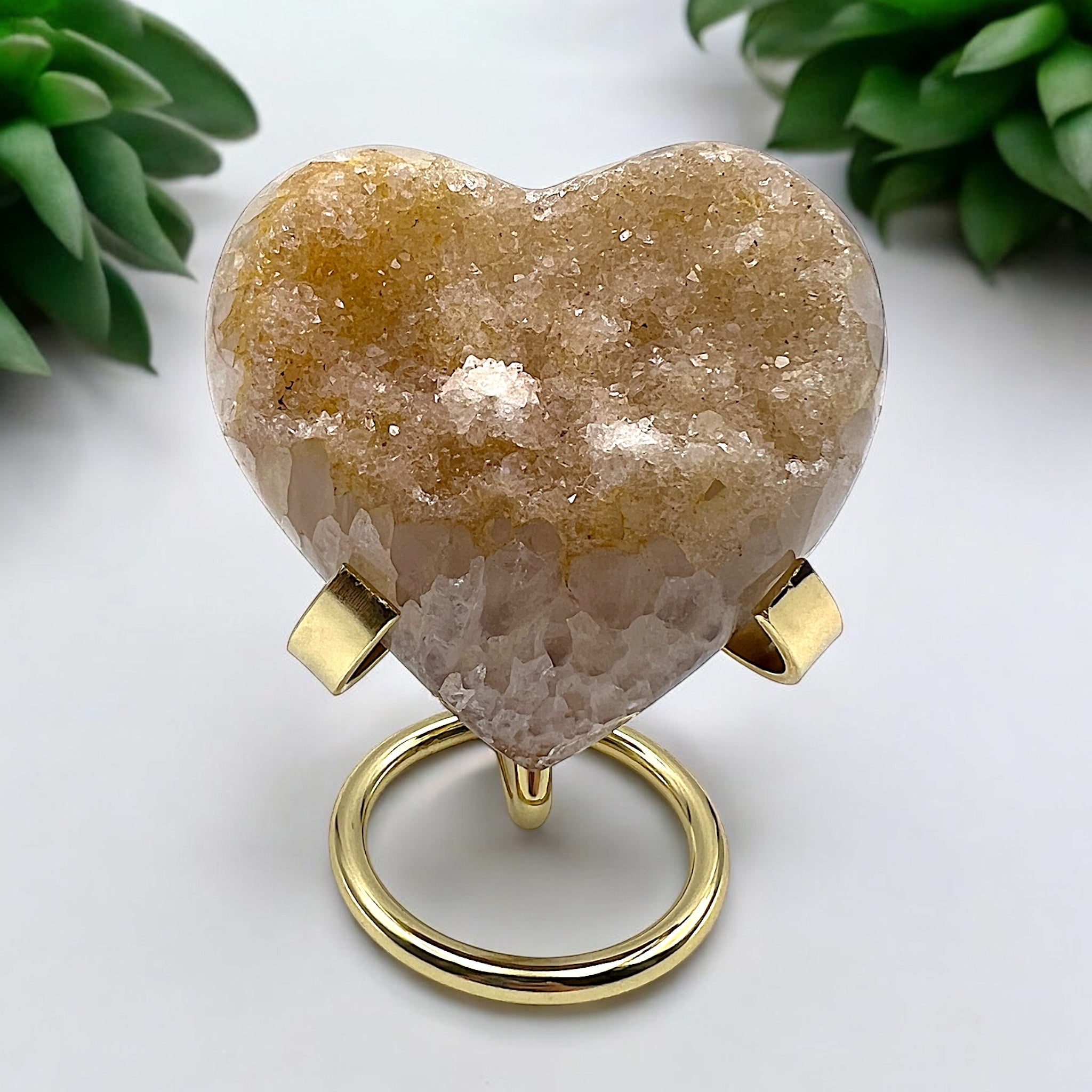 Heart Shaped Clear Quartz with Gold Inclusions - Tranquilite