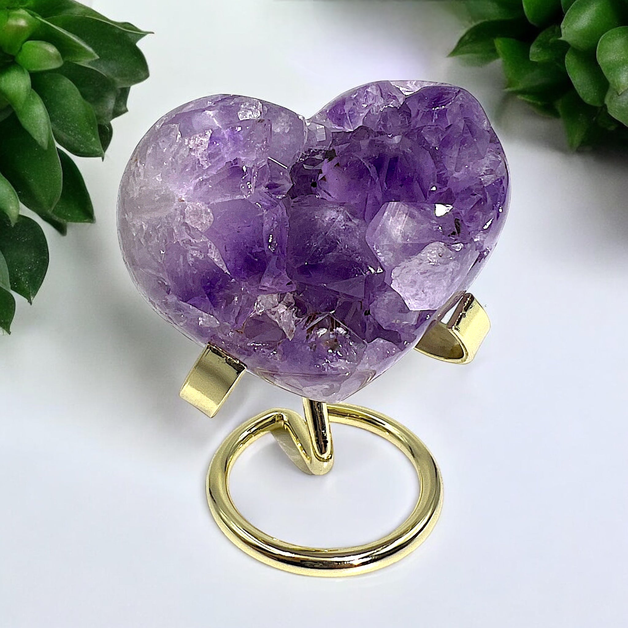 Heart Shaped Lavender Amethyst Crystal with Gold Tooth - Tranquilite