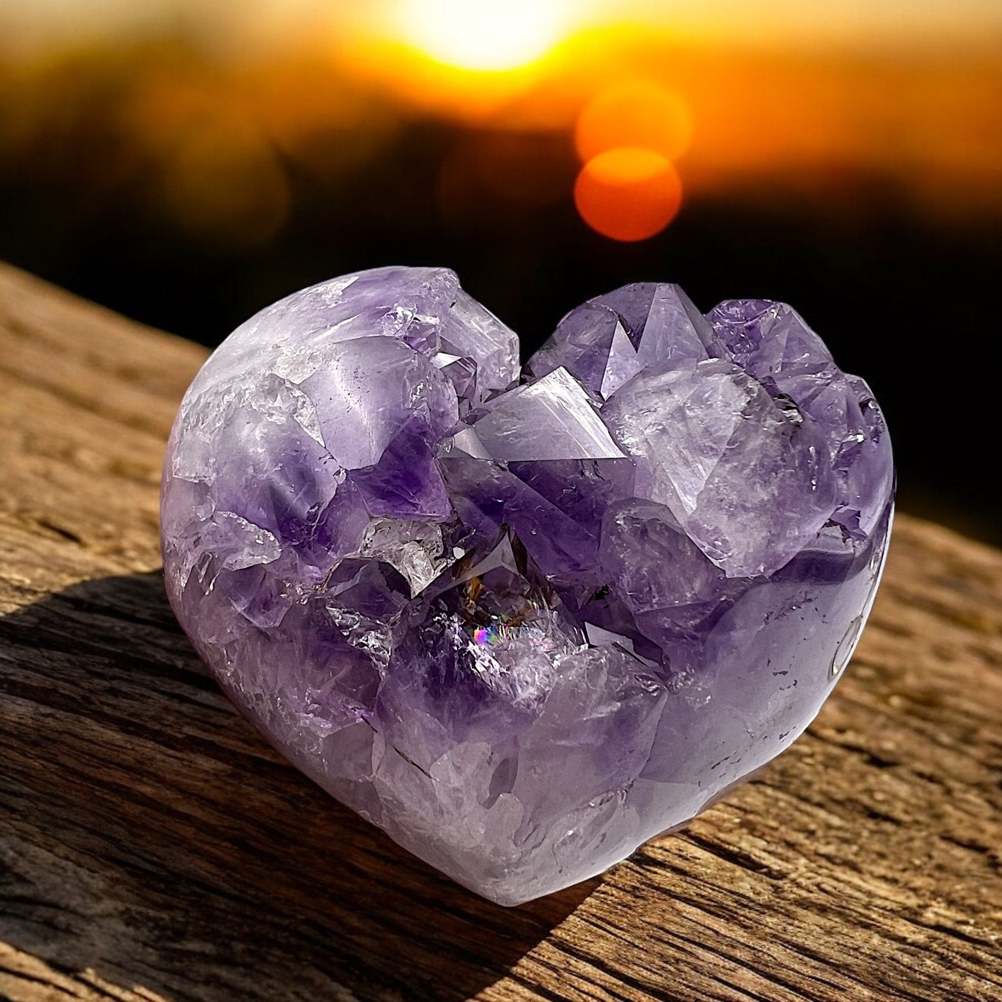 Heart Shaped Lavender Amethyst Crystal with Gold Tooth - Tranquilite