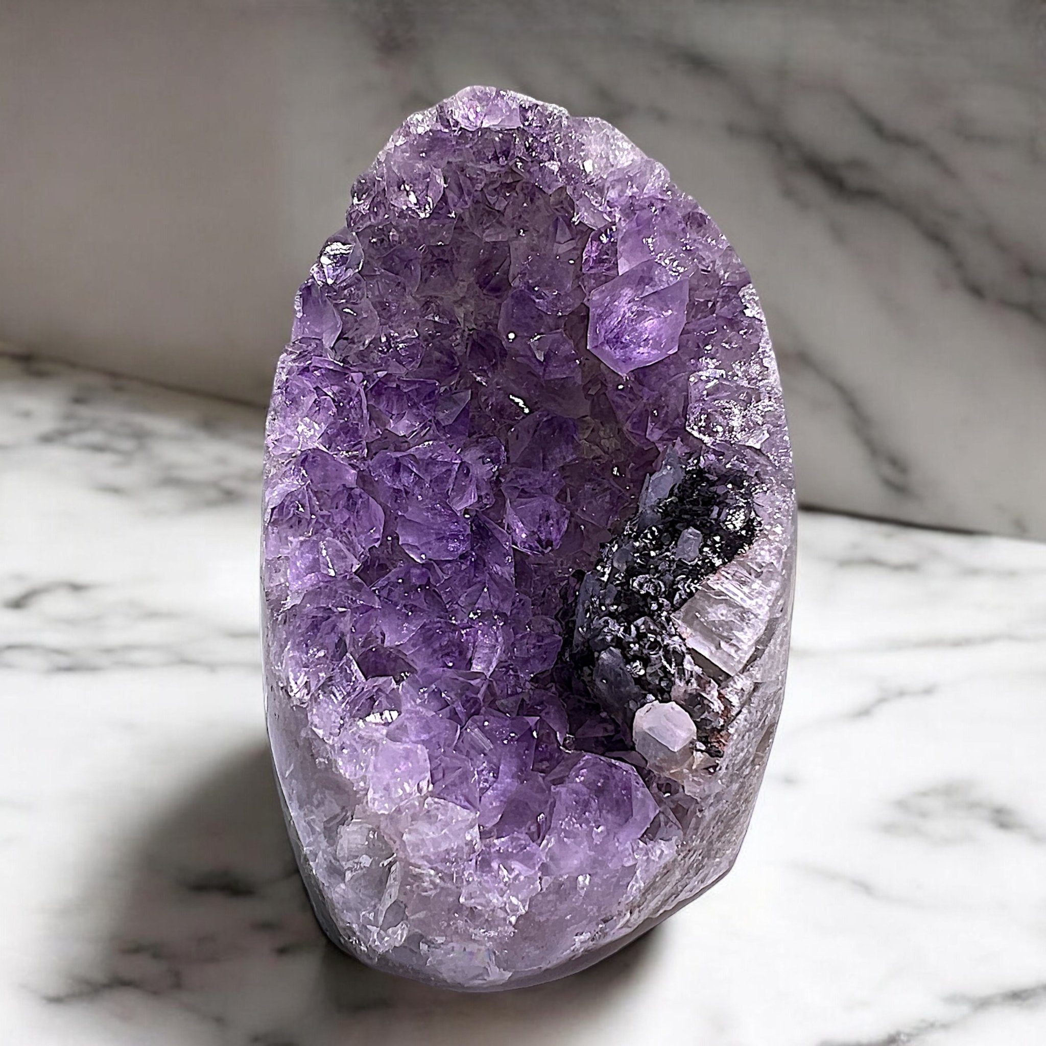 Lavender Amethyst Crystal with Black Tourmaline - Tranquilite