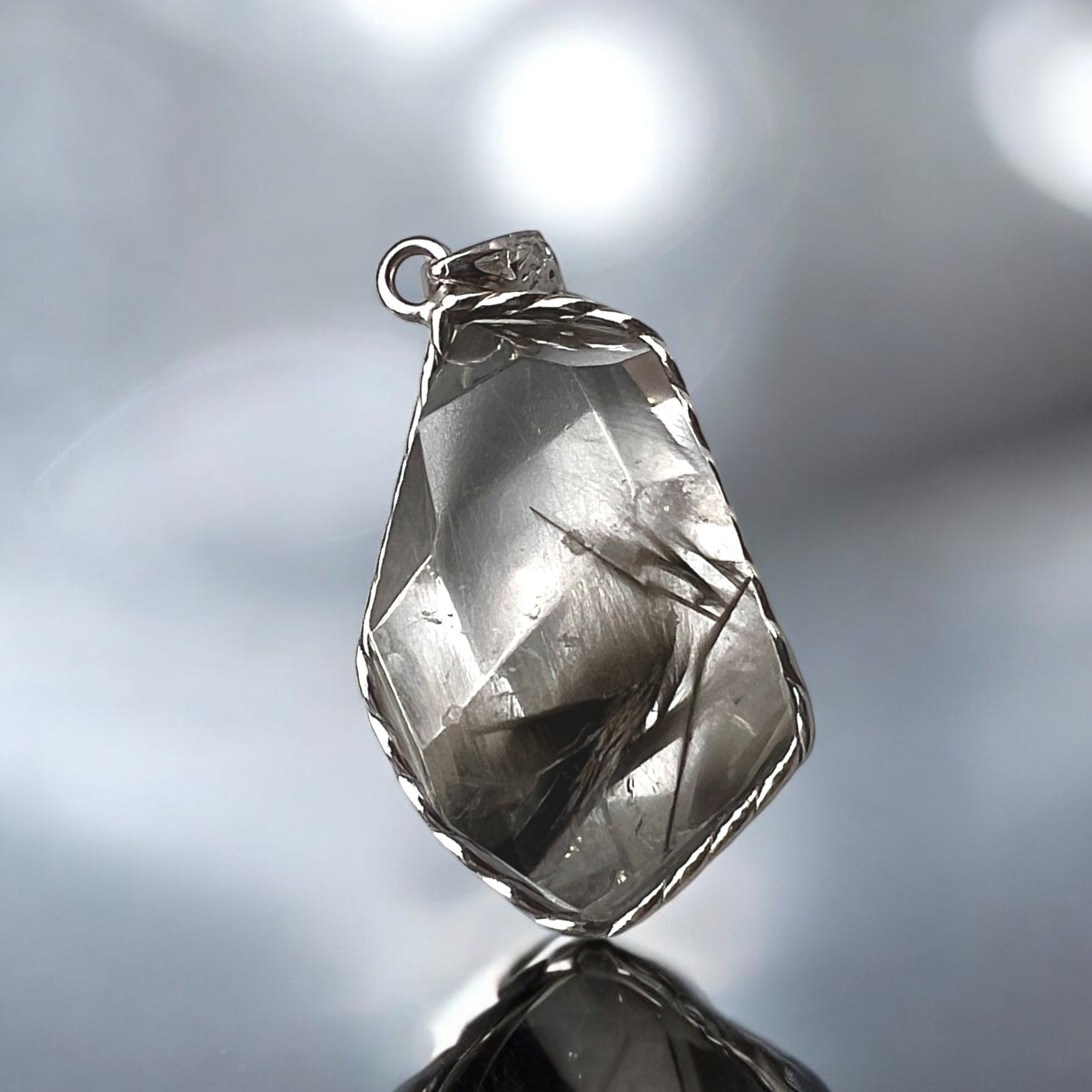 Natural Black Silver Rutile Quartz Pendant - Tranquilite