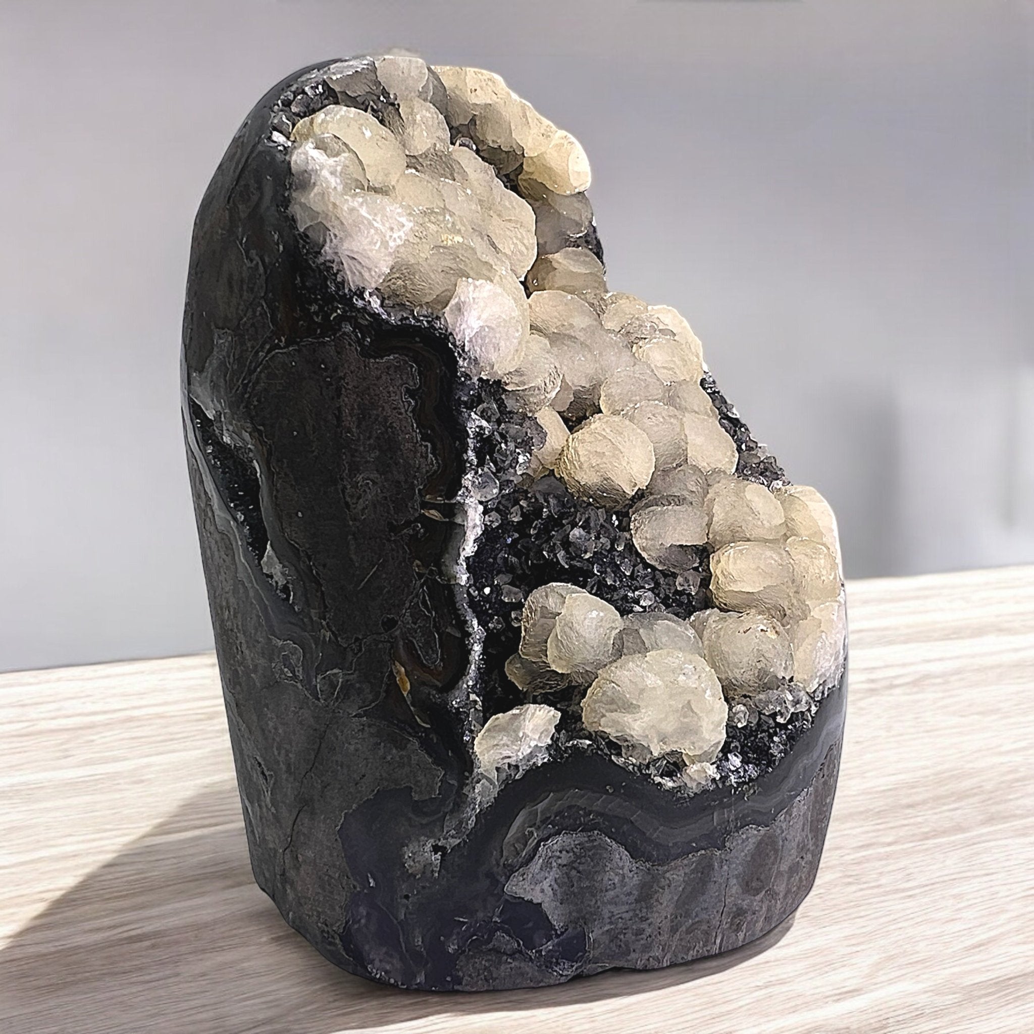 Natural Black Tourmaline Geode with Calcite Inclusions - Tranquilite