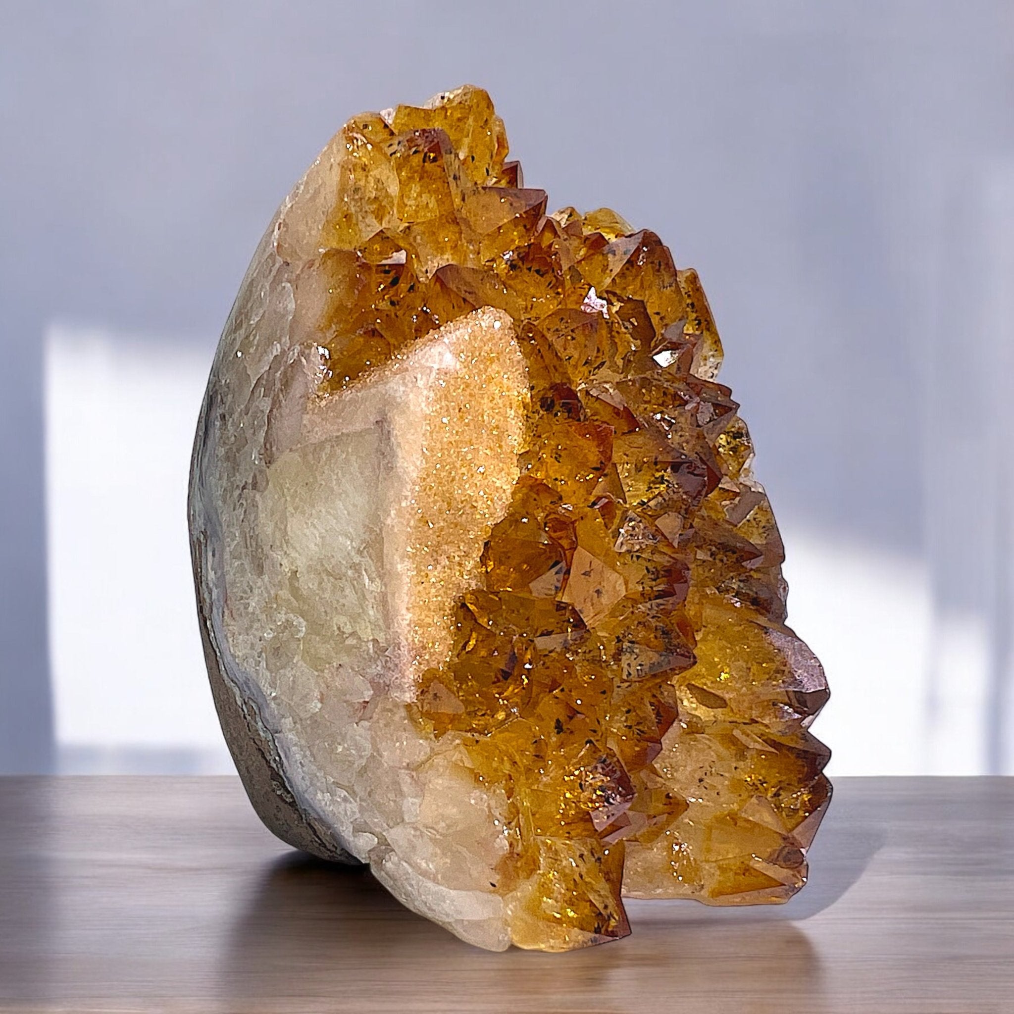 Natural Citrine Geode with Calcite and Black Tourmaline - Tranquilite