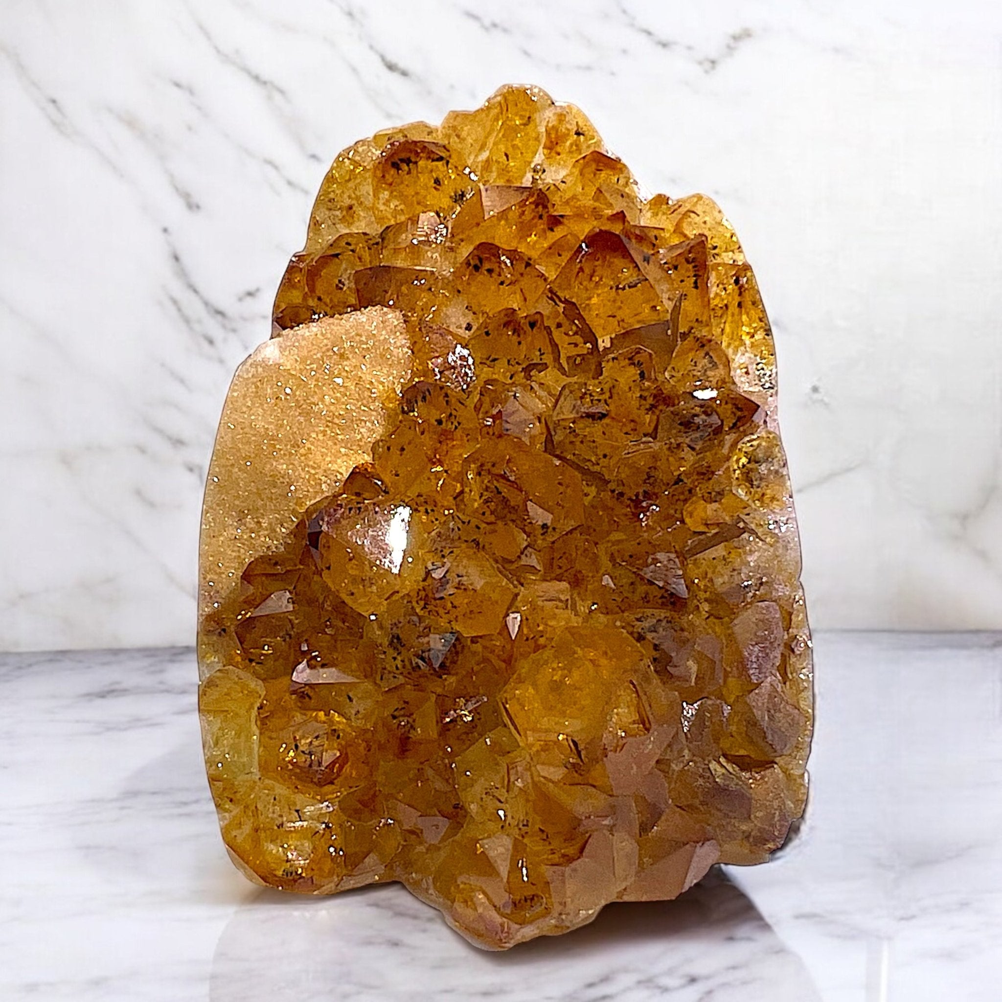 Natural Citrine Geode with Calcite and Black Tourmaline - Tranquilite