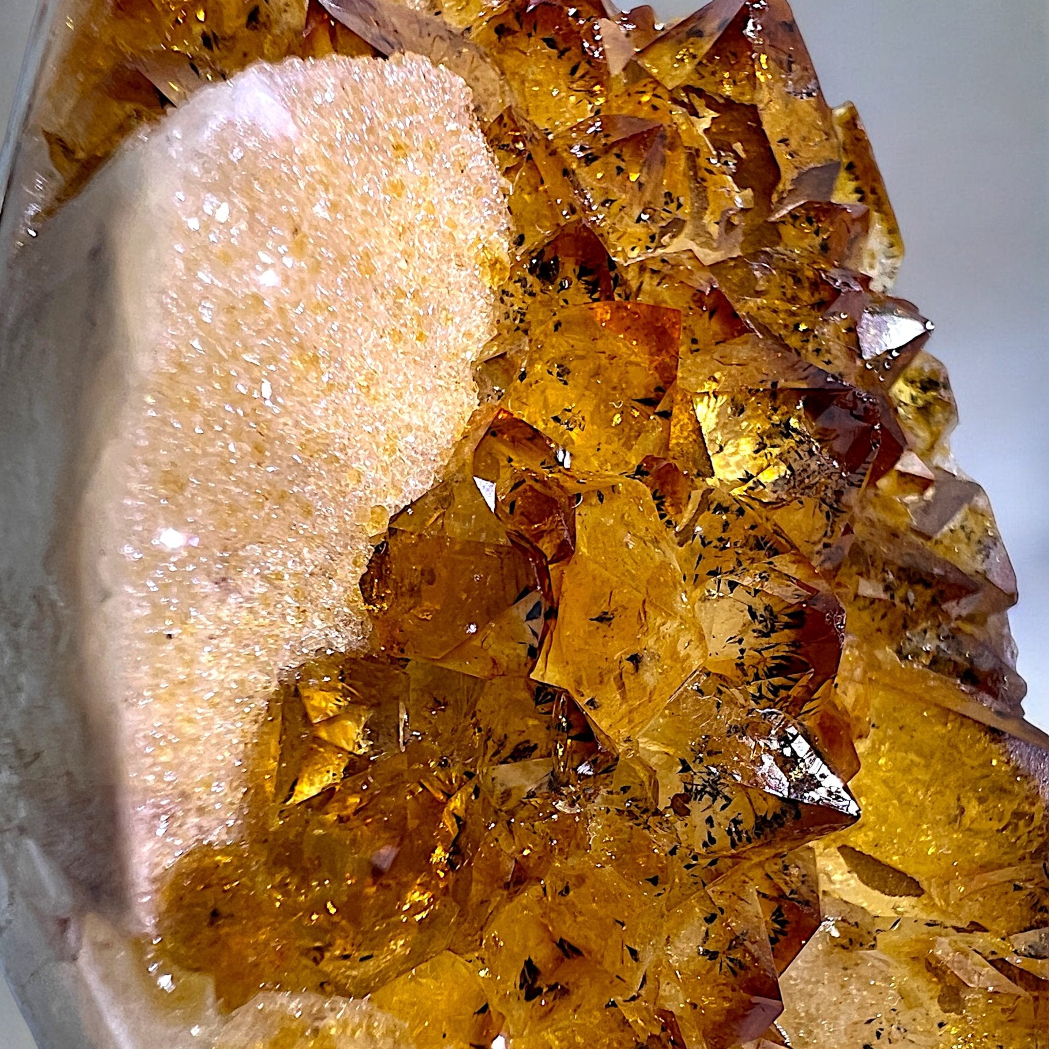 Natural Citrine Geode with Calcite and Black Tourmaline - Tranquilite