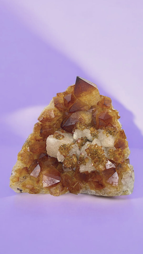 Extra High Quality Natural Citrine Geode with Calcite