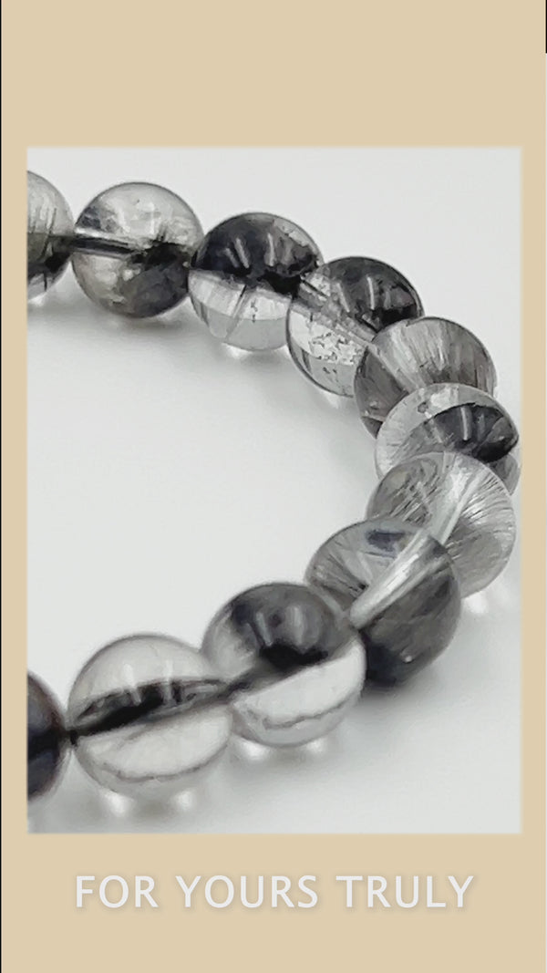 Black Silver Rutile Quartz Bead Bracelet (High Quality)