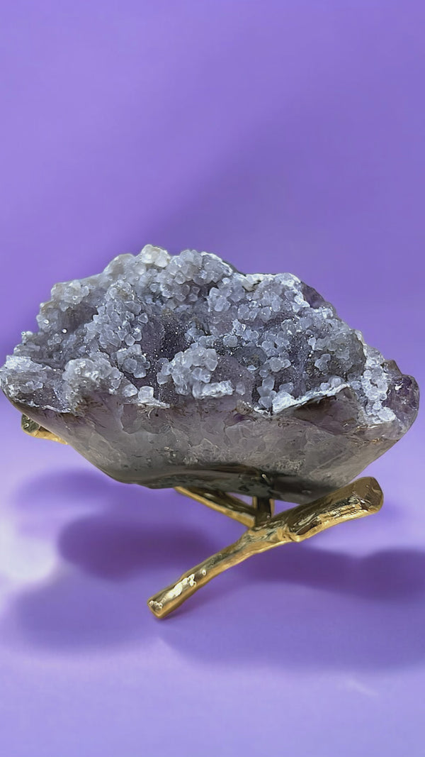 Druzy Amethyst Crystal (Gold Rutile, Calcite)