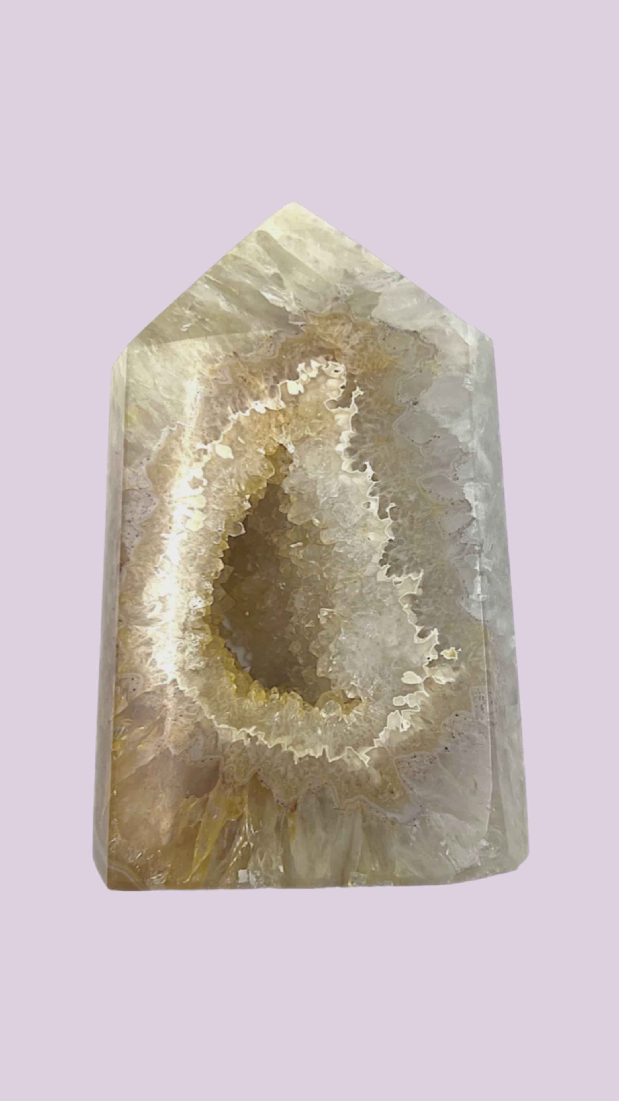 天然黃水晶能量柱（方解石共生)