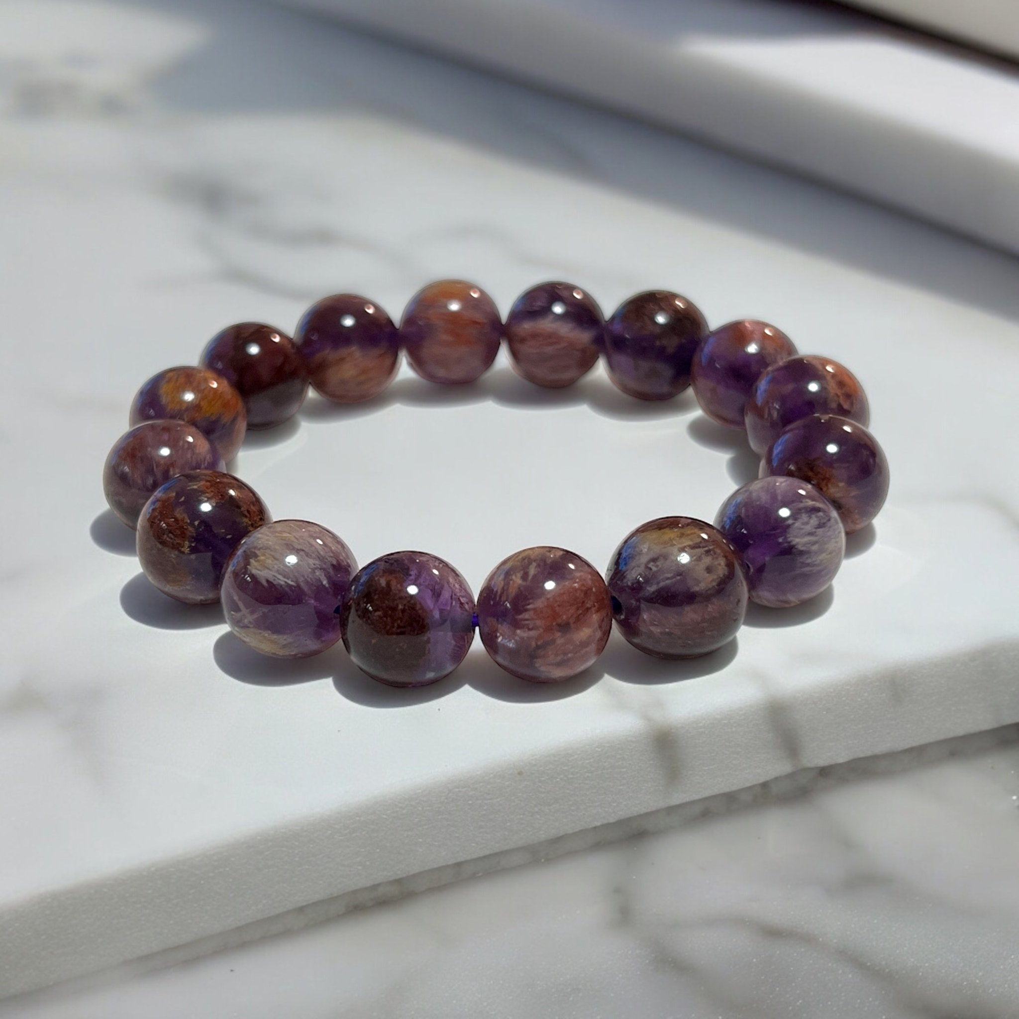 Purple Phantom Quartz Bead Bracelet - Tranquilite