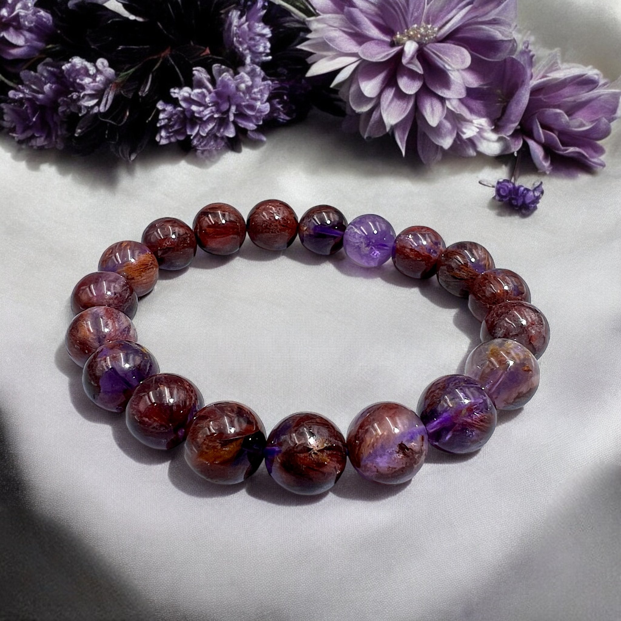 Purple Phantom Quartz Bead Bracelet - Tranquilite