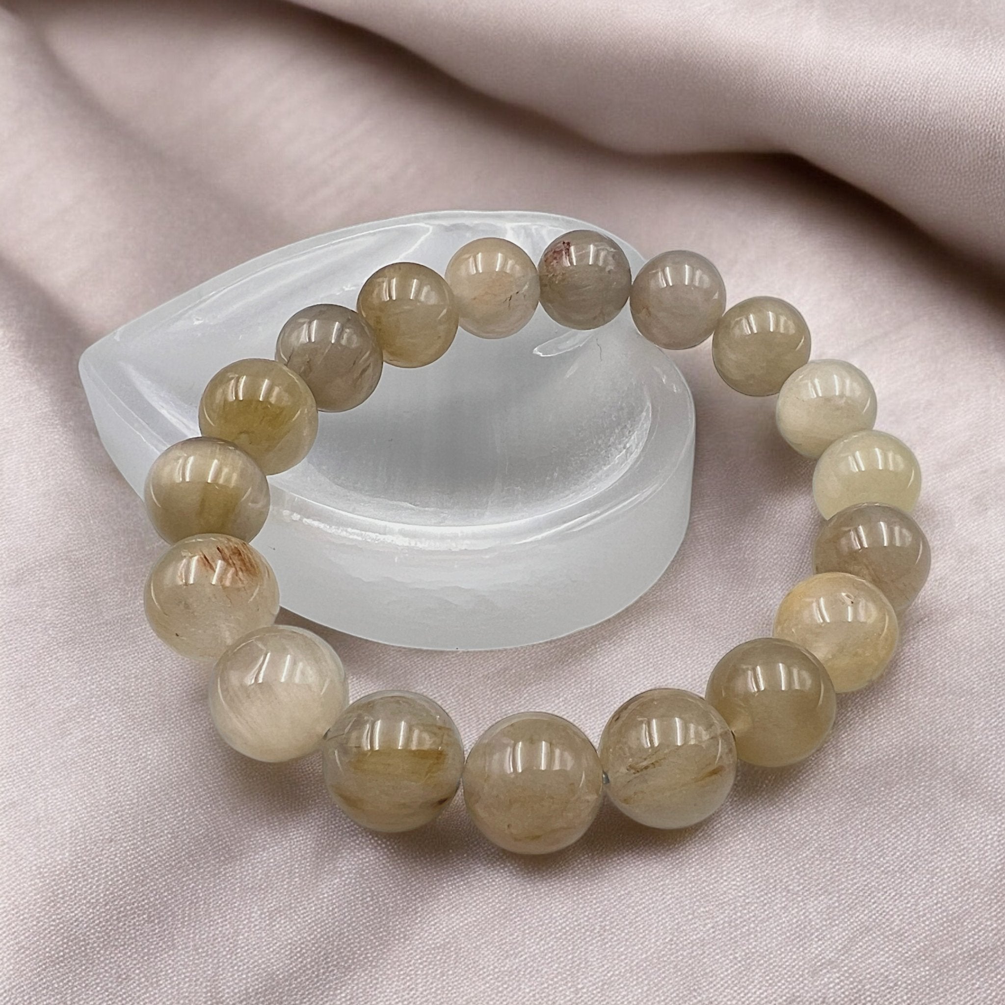 Rabbit Hair Quartz Bead Bracelet (Cat's Eye) - Tranquilite