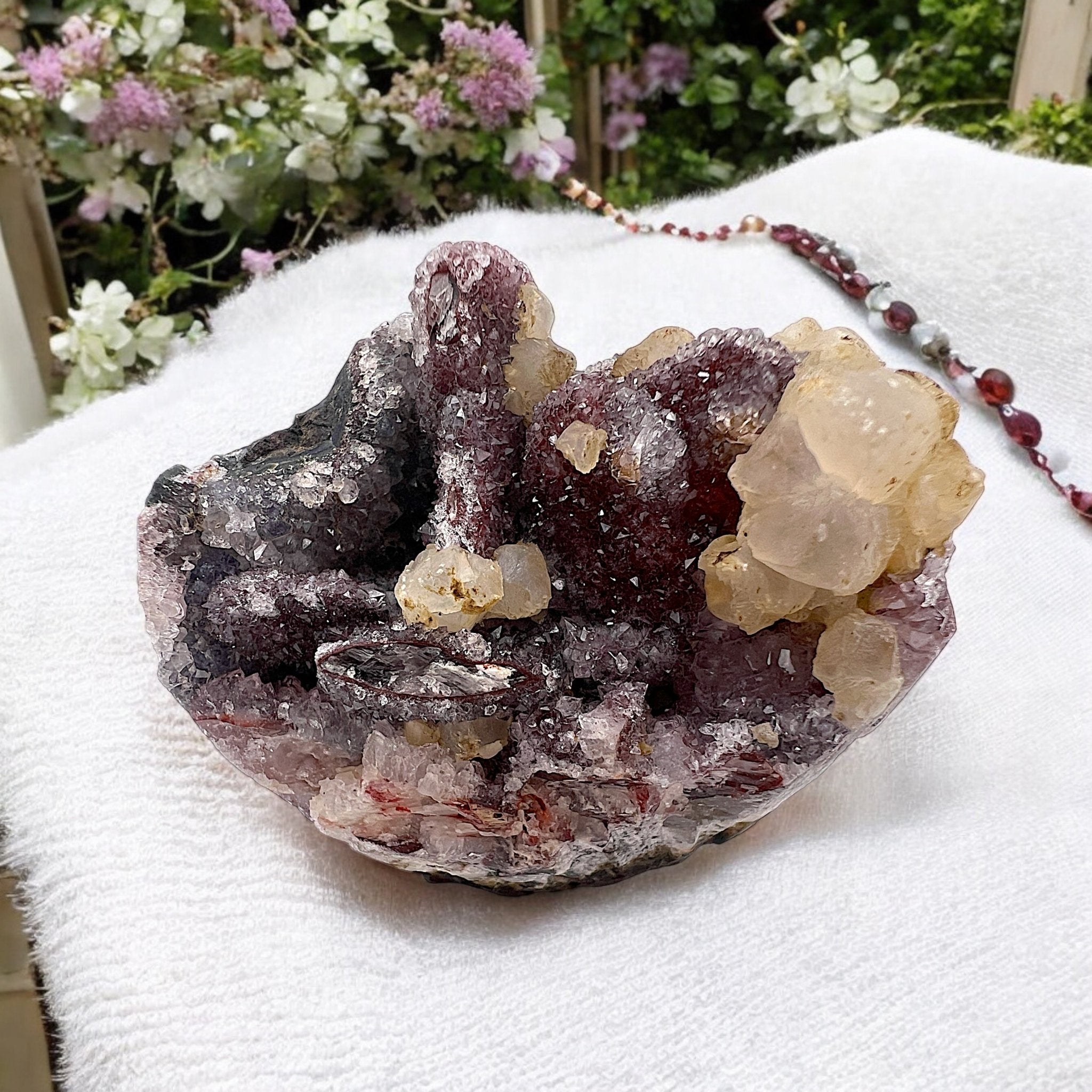 Rainbow Cupcake Geode with Mixed Inclusions and Calcite - Tranquilite