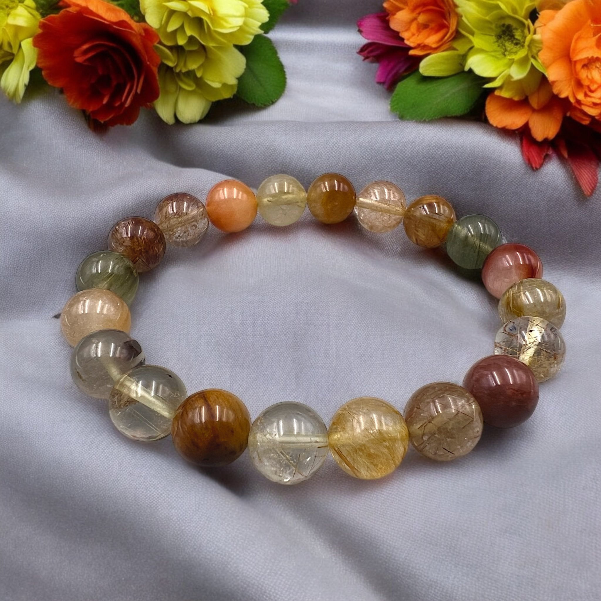 Rainbow Rabbit Hair Quartz Bead Bracelet - Tranquilite