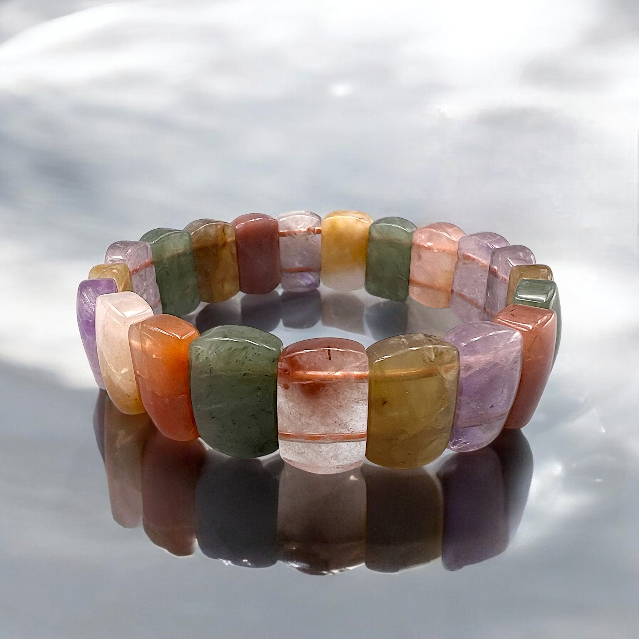 Rainbow Rabbit Hair Quartz Wheel Bracelet - Tranquilite