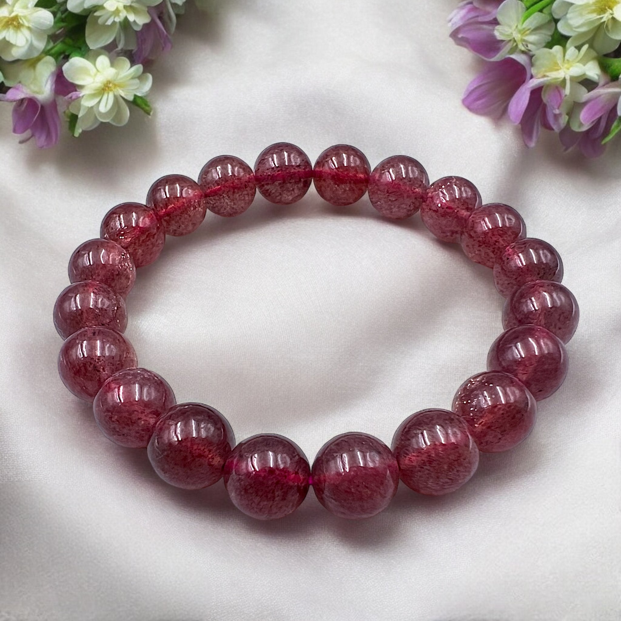 Starlight Strawberry Quartz Bead Bracelet - Tranquilite